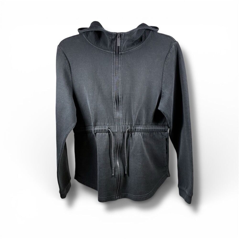 Varley Sofia Drawstring-Waist Hooded Track Jacket in Black Size M